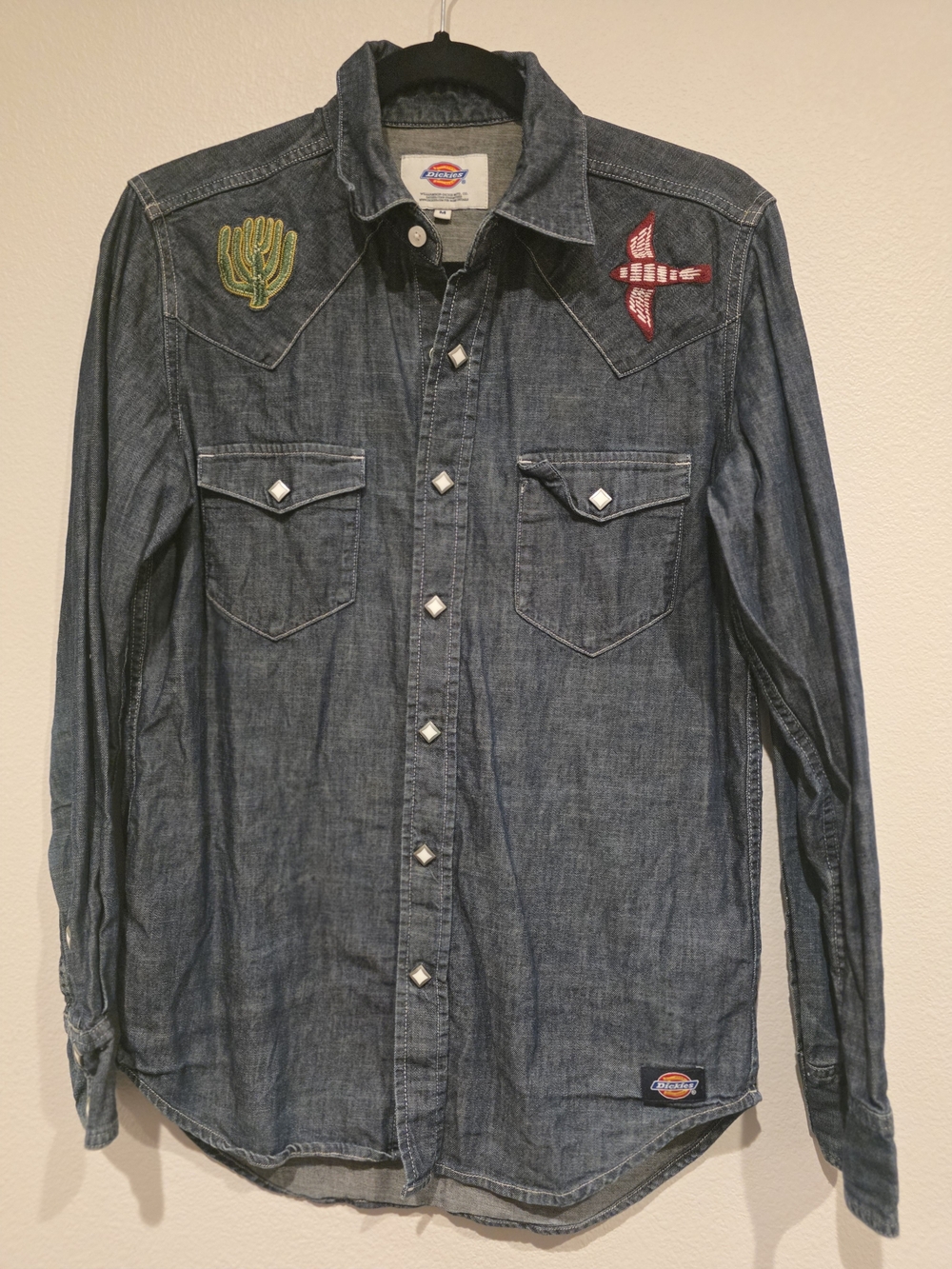 Dickies Men’s Denim Western Shirt - Blue with Embroidered Patches